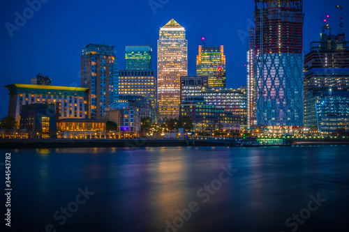 Long exposure, Canary Wharf with new development in London at night