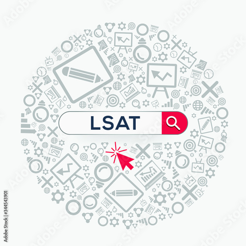 LSAT  mean (law school admission test) Word written in search bar ,Vector illustration.