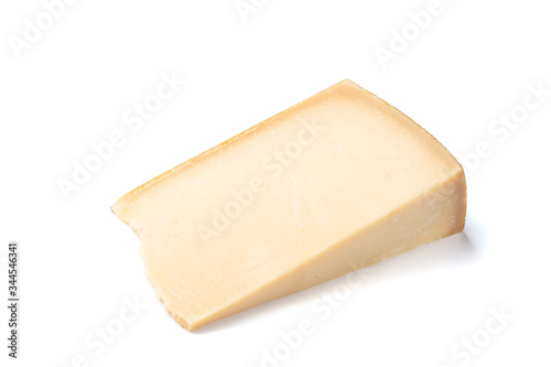 Isolated piece of parmesan cheese on the white background