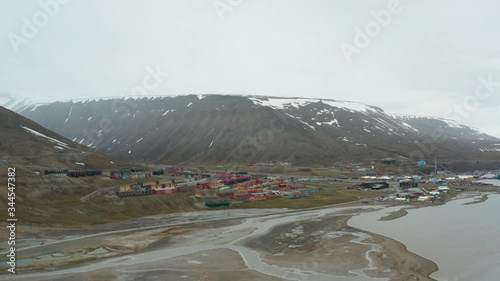 Flight over Longyearbyen - the capital of Svalbard