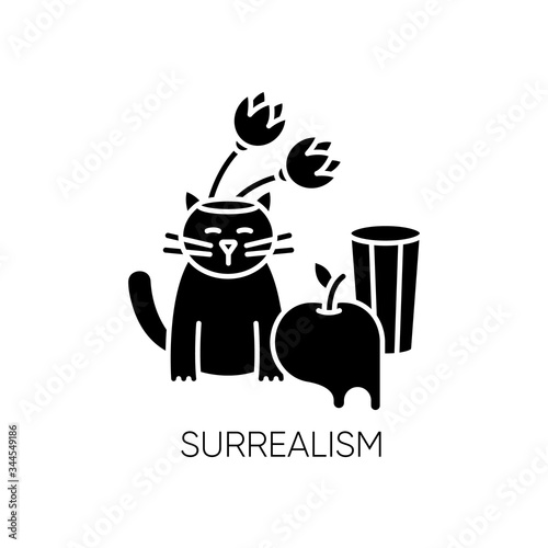 Surrealism art style black glyph icon. Abstract cultural movement. Still life contemporary painting. Experimental artwork. Silhouette symbol on white space. Vector isolated illustration