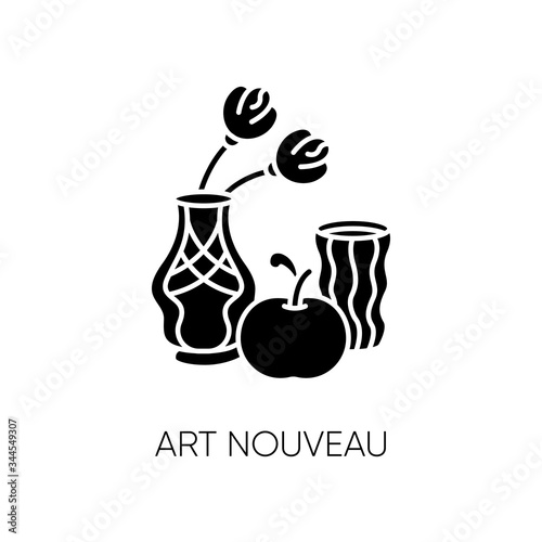 Art nouveau black glyph icon. French cultural movement. Visual art style. Still life painting. Experimental decorative artwork. Silhouette symbol on white space. Vector isolated illustration