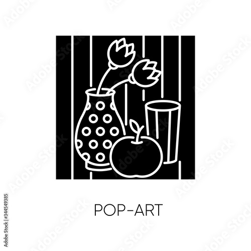 Pop art black glyph icon. Contemporary cultural movement. Modern painting in popular style. Abstract still life drawing. Silhouette symbol on white space. Vector isolated illustration