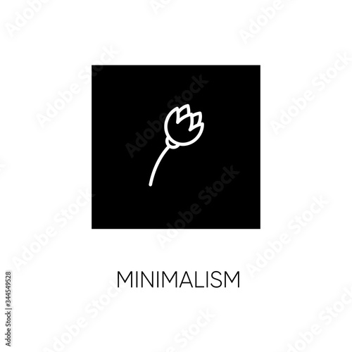 Minimalism style black glyph icon. Cultural movement. Visual art, primitivism. Flower painting. Botanical postmodern artwork. Silhouette symbol on white space. Vector isolated illustration