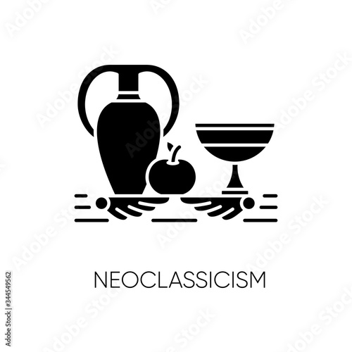 Neoclassicism black glyph icon. Western cultural movement. Classical antiquity visual art. Still life. Ancient Greek style revival. Silhouette symbol on white space. Vector isolated illustration