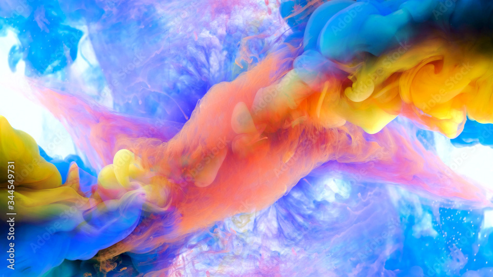Fototapeta premium Abstract color mix , color drops in water , drop of Ink color mix paint falling on water Colorful ink in water,