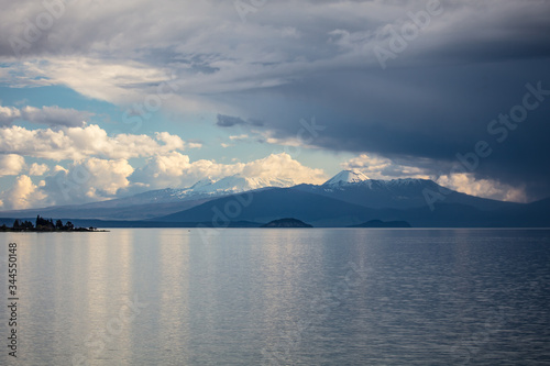 Tongariro National Park over Lake Taupo in New Zealand