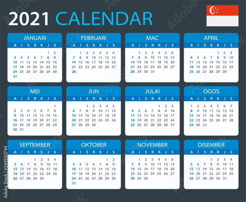 2021 Calendar - vector template graphic illustration - Singaporean version