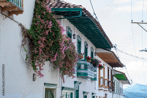 Colonial Balconies with Flowers in Colombia