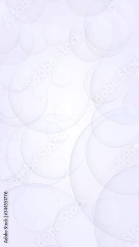 Abstract white background. Backdrop with light transparent bubbles. Vertical orientation. 3D illustration