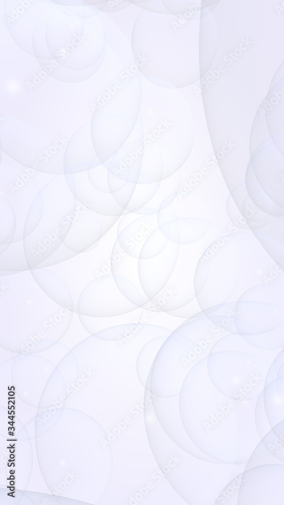 Abstract white background. Backdrop with light transparent bubbles. Vertical orientation. 3D illustration