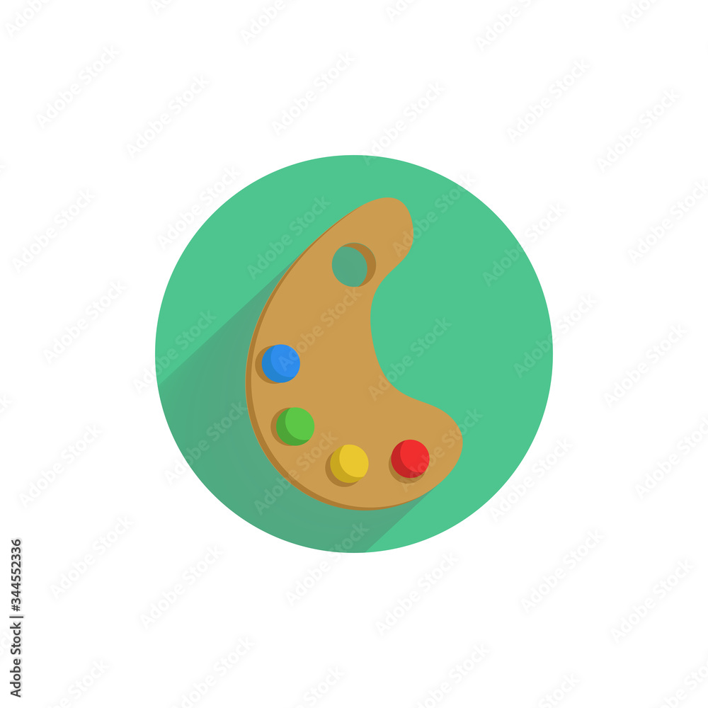 Color palette with brush. Paint palette. Painting kit colorful flat icon with long shadow. art flat icon Color palette with brush. Paint palette. Painting kit colorful flat icon with long shadow. art flat icon