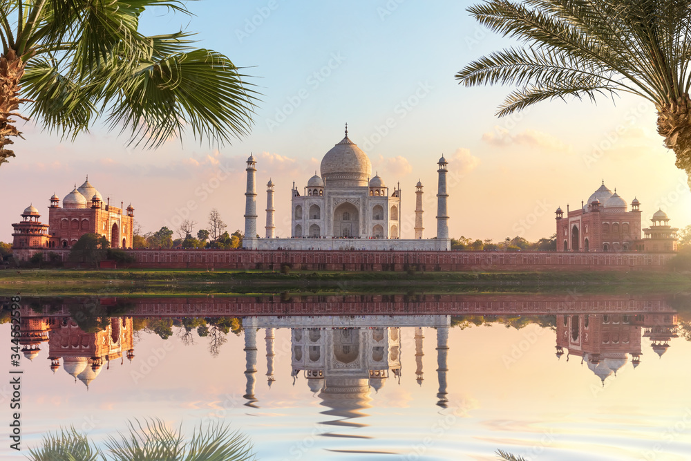 Taj Mahal Mausoleum on the bank of the Yumana, Agra, India