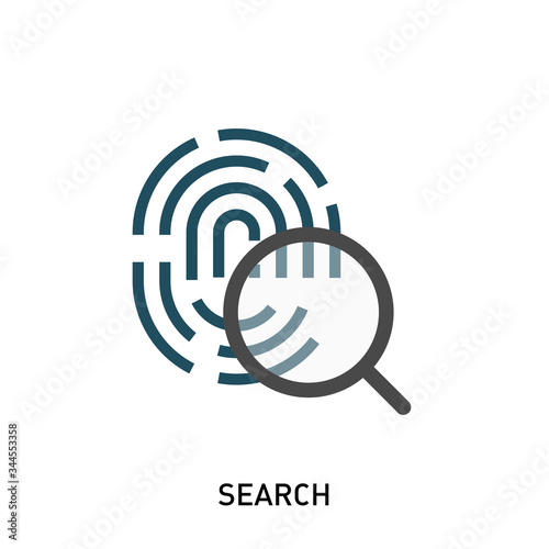 Magnifying glass over fingerprint. Fingerprint vector illustration in modern flat style. Design elements for mobile and web applications.