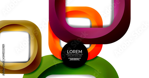 Square geometric vector abstract background, dynamic modern minimal template. Multicolored square shapes with round corners overlapping each other