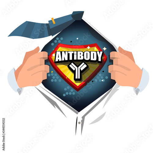 man open shirt  to show "Antibody" typographic - vector illustration