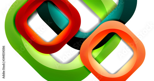 Square geometric vector abstract background, dynamic modern minimal template. Multicolored square shapes with round corners overlapping each other