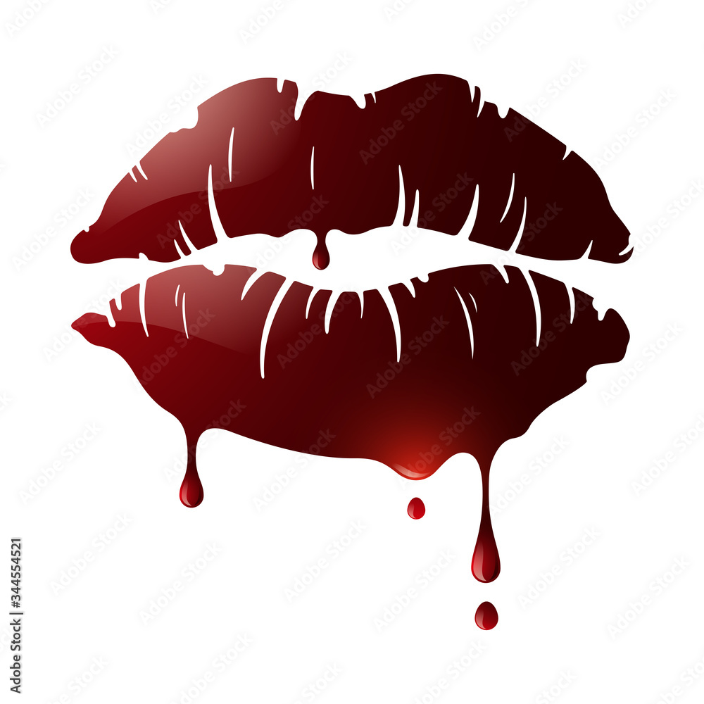 Blood stain on white background, lips print, lips stain, red lips