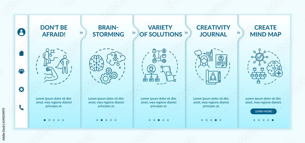 Successful work mindset onboarding vector template. Brainstorming for project. Variety of solutions. Responsive mobile website with icons. Webpage walkthrough step screens. RGB color concept