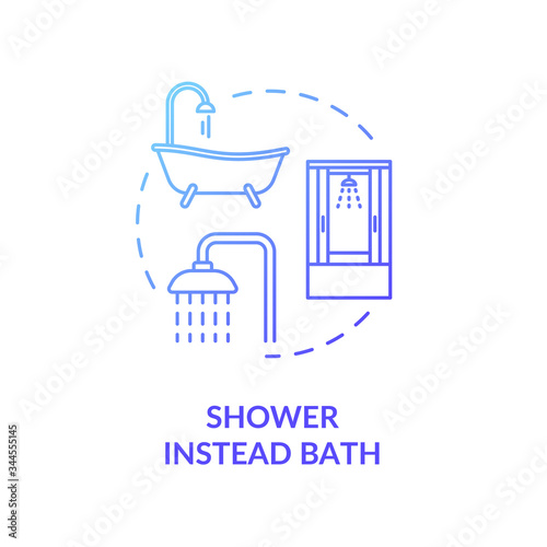 Shower instead bath blue concept icon. Efficient water consumption. Personal hygiene and cleanliness. Resource saving idea thin line illustration. Vector isolated outline RGB color drawing