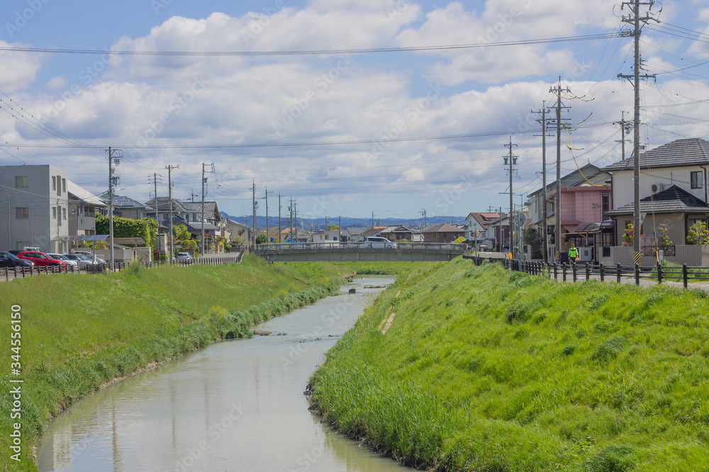 river in the city, Japan, April