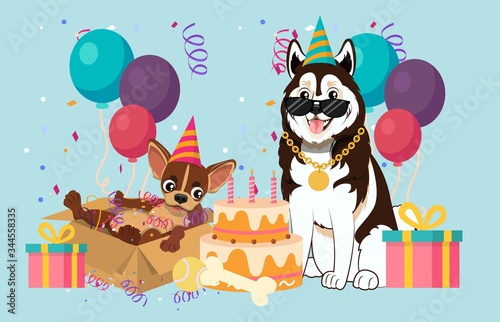 DOG BREED CHIHUAHUA AND HUSKY IN PARTY