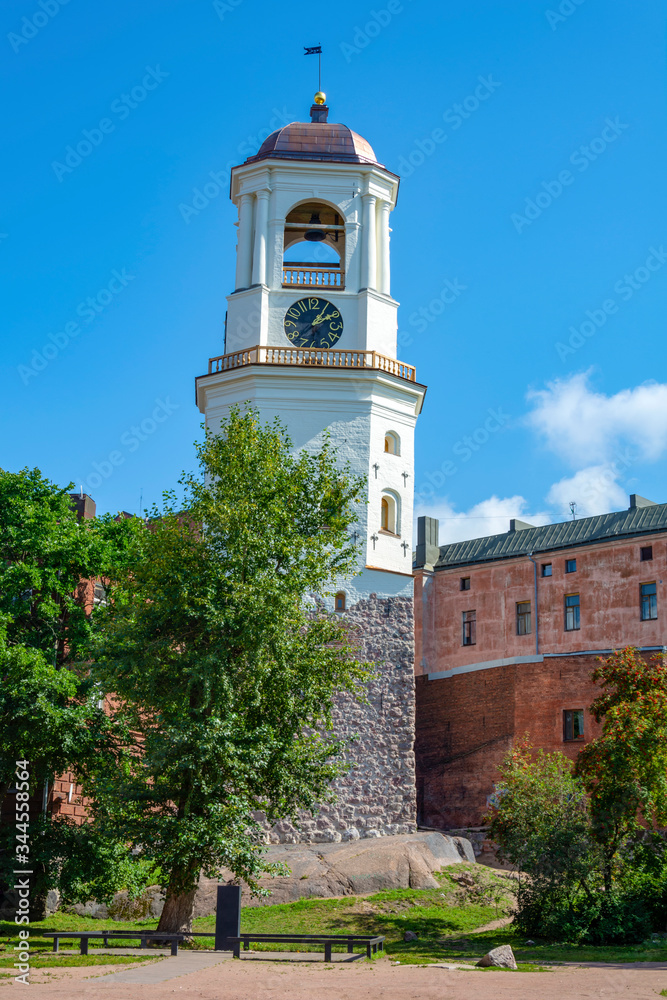 Vyborg, an ancient Clock tower in the Old part of the city