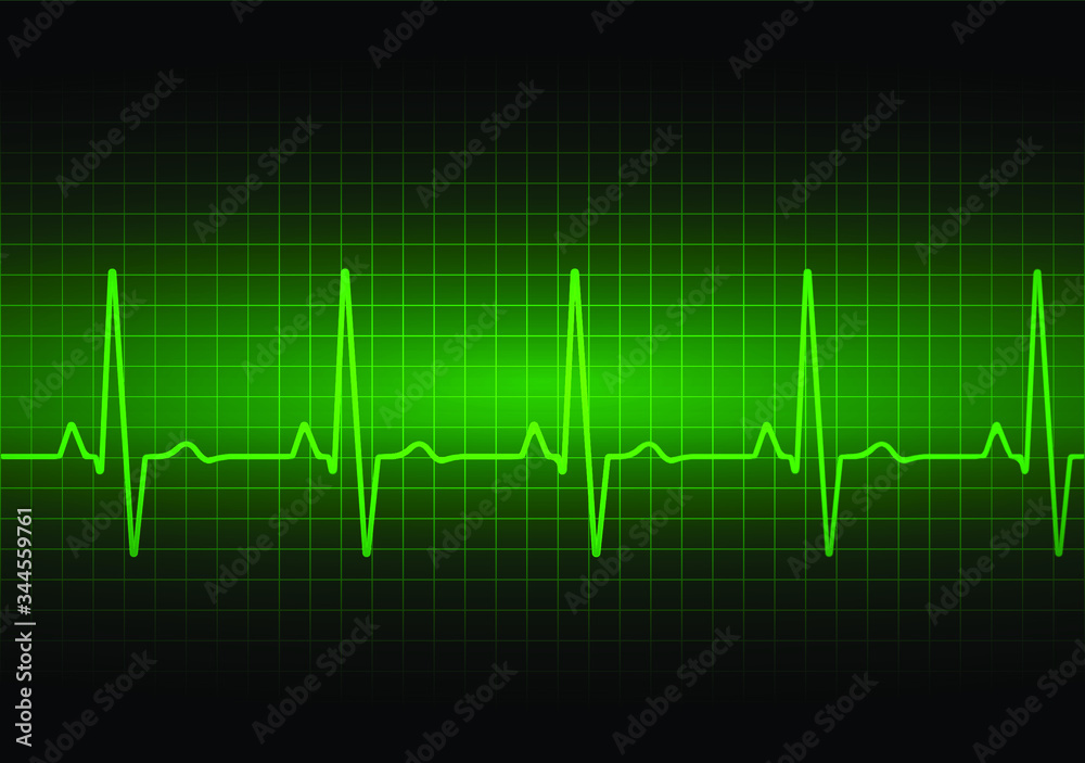 Naklejka premium Heart rate graph. Heart beat line. Ekg icon wave. Green color. Sound wave line. Medical design. Stock vector illustration.