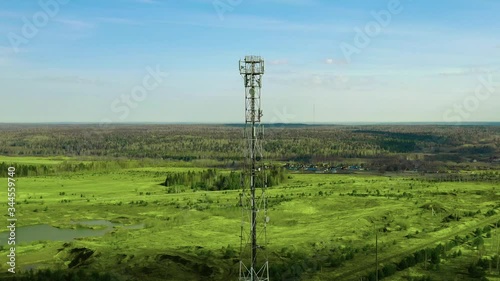 Mobile telecommunication cell tower aerial drone view