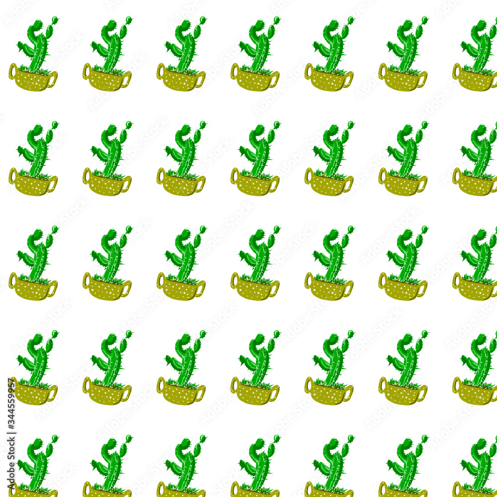 Fototapeta premium pattern of cacti in pots for textiles, posters, cards