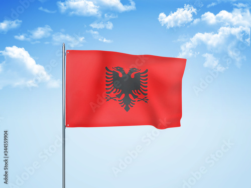 Wallpaper Mural Albania flag waving sky background 3D illustration Torontodigital.ca