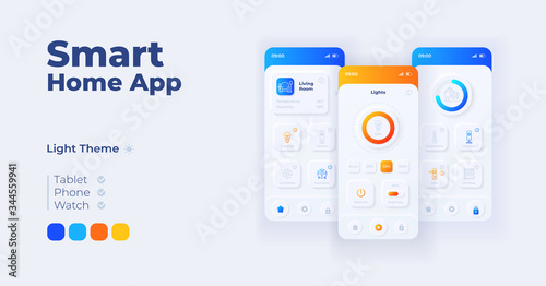 Smart home application cartoon smartphone interface vector templates set. Mobile app screen page day mode design. Climate and security control UI for application. Phone display with flat character