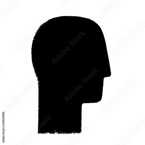 Human head in profine silhouette with uneven edges isolated on white background, black and white illustration.