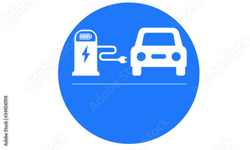 Electric Car charging station sign vector illustration clip of placard indicating location of E-car or e-auto chargers   