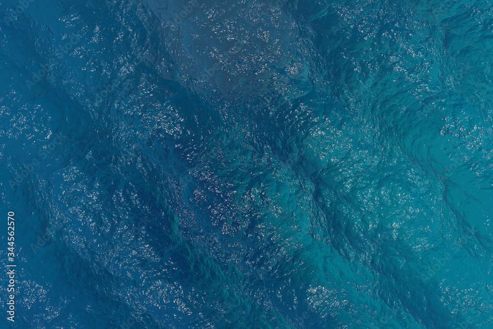 Realistic Deep Blue Sea Ocean Top view water wave quiet and calm