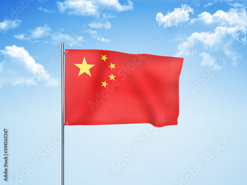 China flag waving sky background 3D illustration