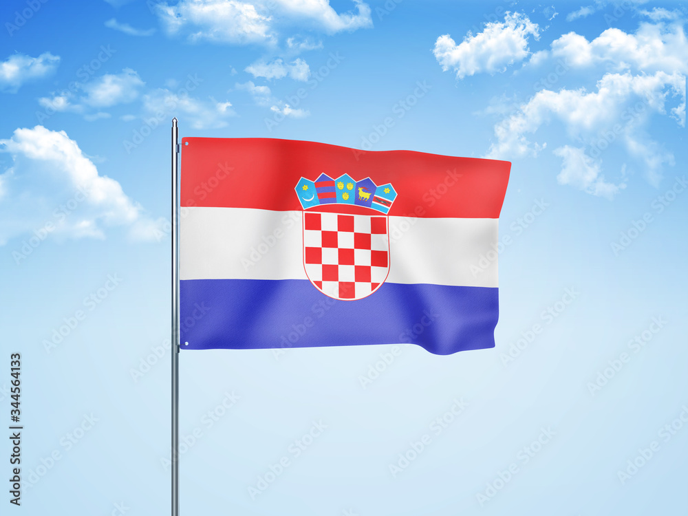 Croatia flag waving sky background 3D illustration