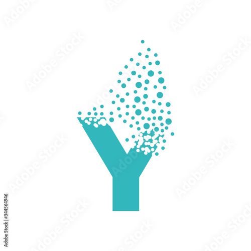 Letter Y dispersing into a cloud of bubbles