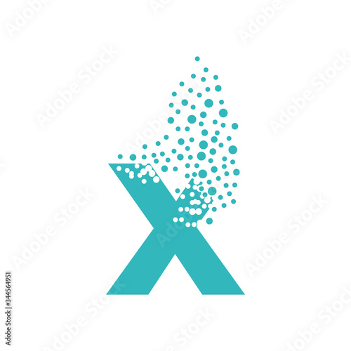 Letter X dispersing into a cloud of bubbles