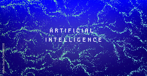 Dotted surface made of particles. Cover or poster for high tech systems: Artificial Intelligence, Deep Learning, Neural networks.
