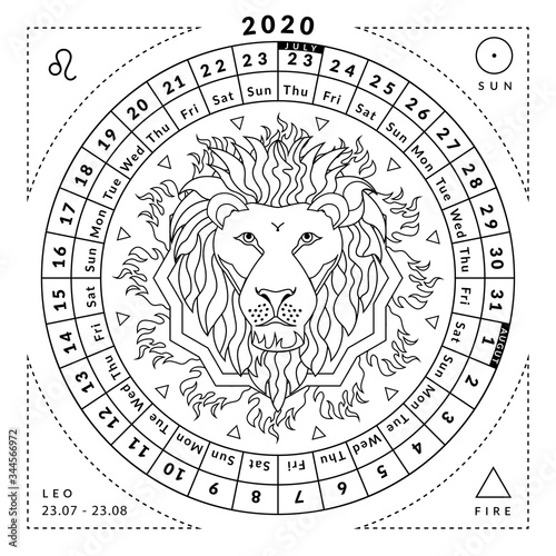 Leo zodiacal coloring book with caledar of year 2020