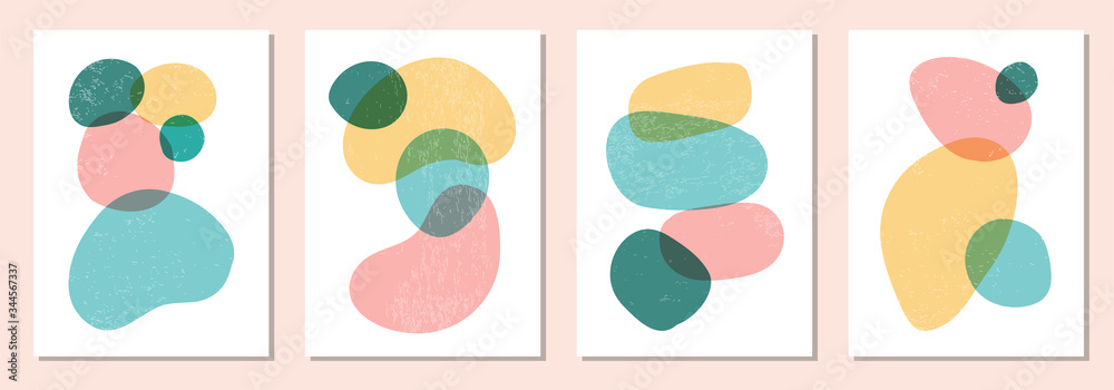 Set of minimal posters with abstract organic shapes composition in trendy contemporary collage style