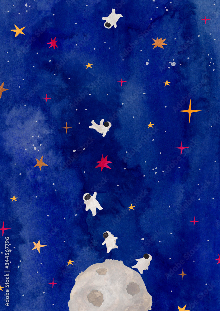 Fototapeta premium Illustration with Funny Spacemans and the Moon