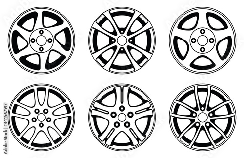 Car rim icons. Vehicle parts. Vector illustration