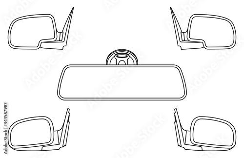 Car mirror icons set. Vector thin line