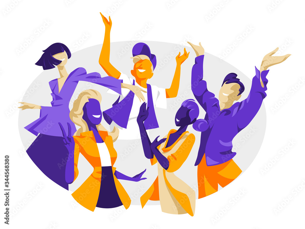 Naklejka premium Persone giovani sorridenti che esprimono gioia, felicità, soddisfazione, emozioni positive