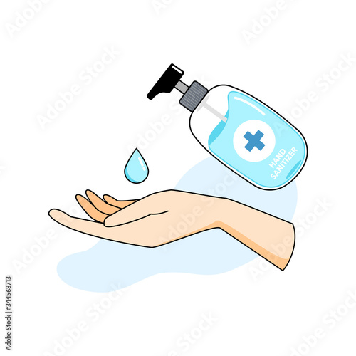 Hand sanitize, wash hand using hand sanitizer or alcohol gel to protect from germs and stop spreading of Covid19 or Coronavirus, infection control concept