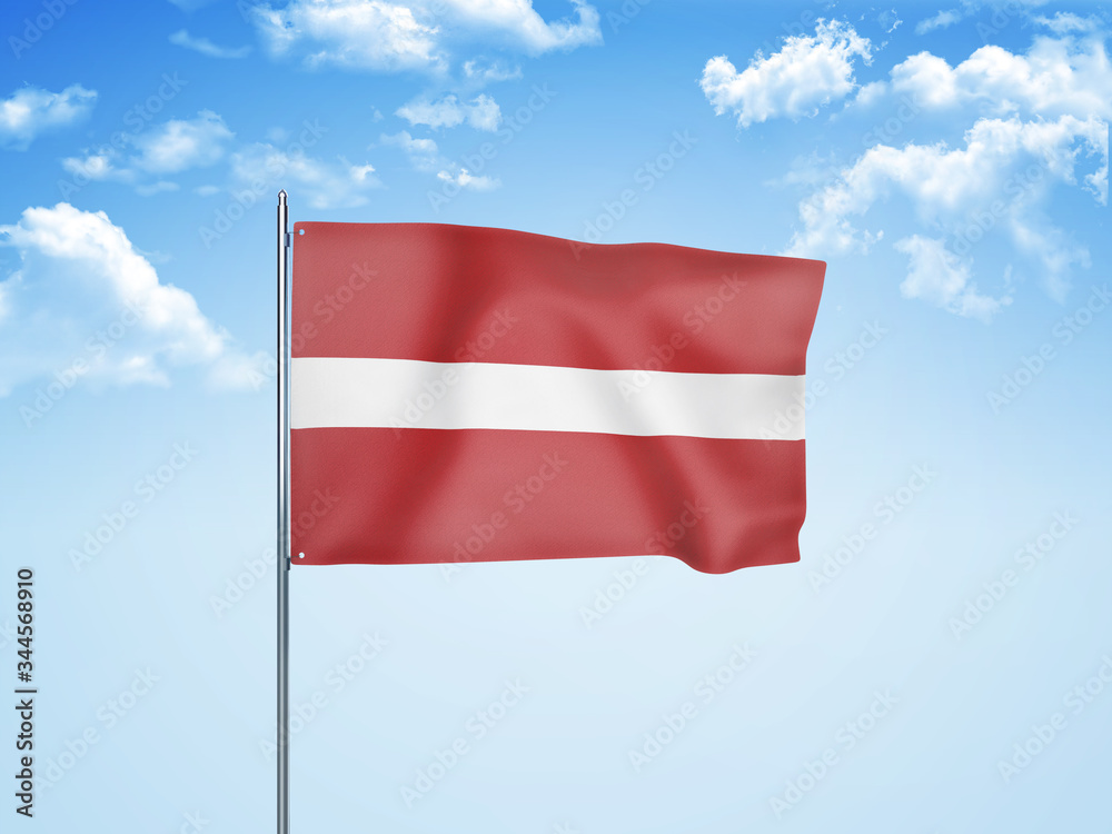 Latvia flag waving sky background 3D illustration Latvia flag waving sky background 3D illustration
