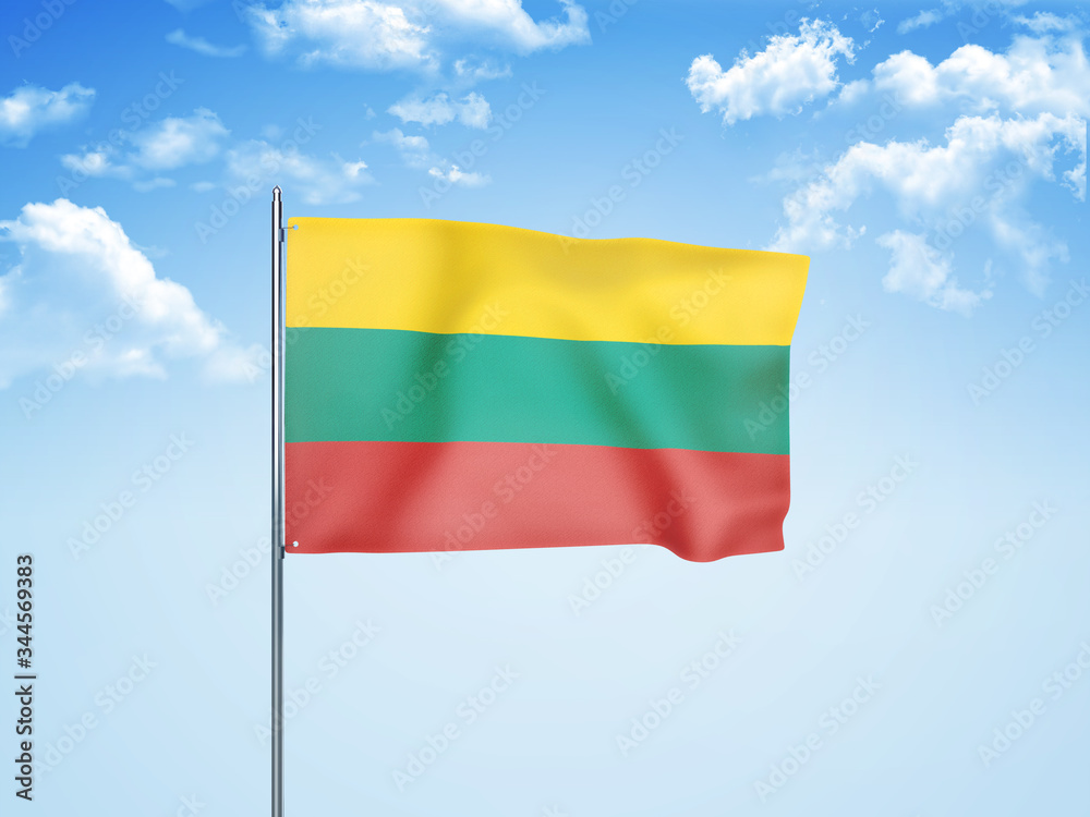 Lithuania flag waving sky background 3D illustration Lithuania flag waving sky background 3D illustration