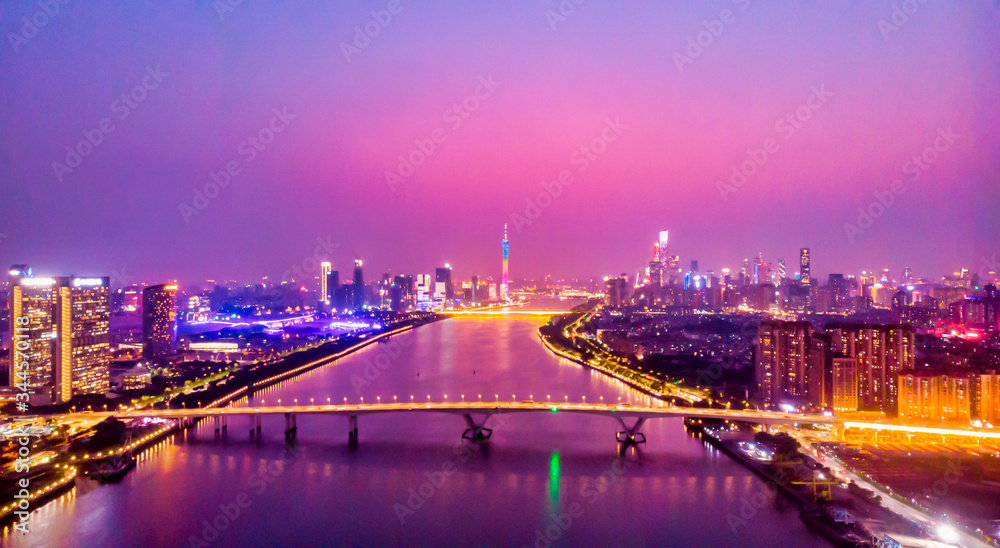 Under the sunset of guangzhou city and the pearl river
